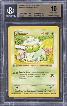 1999 Pokemon TCG Base 1st Edition #44 Bulbasaur - BGS PRISTINE 10 - Pop 1